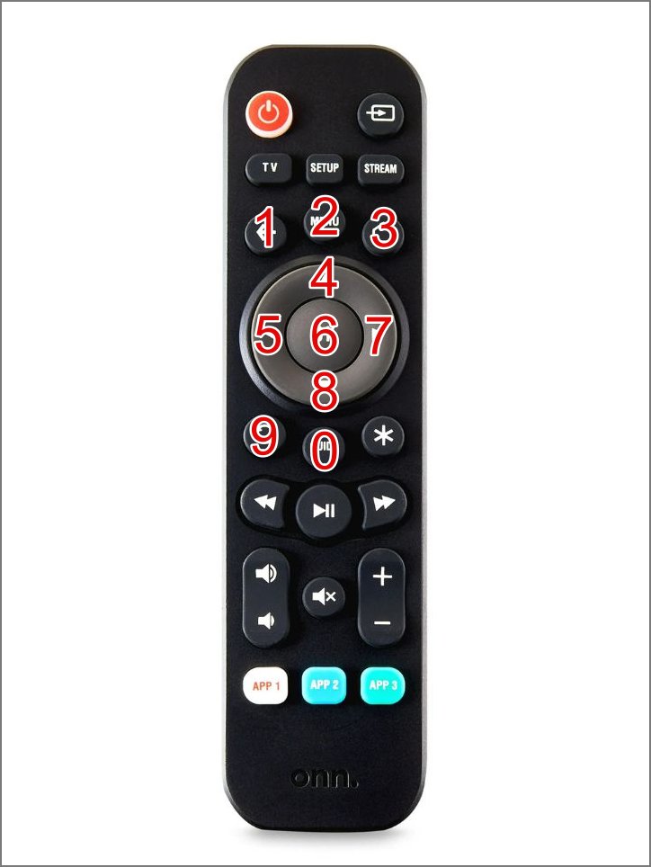 Program Onn universal remote without number keypad